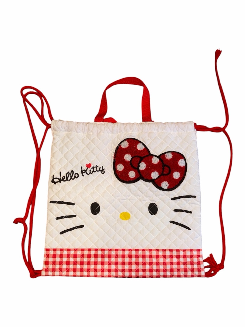 Hello Kitty Quilted Drawstring Bag - White & Red